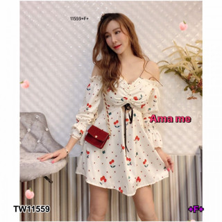 TW11559 Dress เดรสปาดไหล่สายเดี่ยวคู่