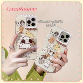 🍑CasePhoneg🍑จัดส่งภายใน24ชม ขอบเต็ม ขาตั้ง ถอดได้ iPhone 11 14 pro max การ์ตูน ลูกสุนัข เคสใส case for iPhone 12 13