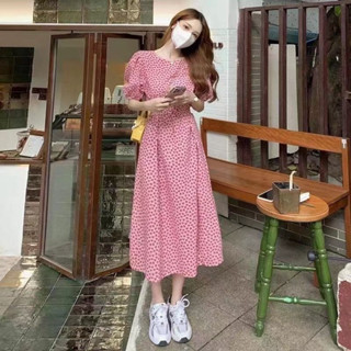 ◕▽۞🔥พร้อมส่ง🔥ชุดคลุมท้องแขนพองและเดรสทรงหลวมสไตล์ฝรั่งเศสS-2XL