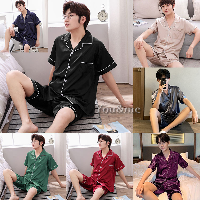 ภาพหน้าปกสินค้าเสื้อแขนสั้น+กางเกงขาสั้น ชุดนอนซาติน ชุดนอนแขนสั้นขาสั้น ชุดนอนผ้าซาติน ชุดนอนสีพื้น ชุดนอนแฟชั่นสไตล์เกาหลี