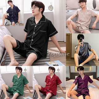 ภาพขนาดย่อสินค้าเสื้อแขนสั้น+กางเกงขาสั้น ชุดนอนซาติน ชุดนอนแขนสั้นขาสั้น ชุดนอนผ้าซาติน ชุดนอนสีพื้น ชุดนอนแฟชั่นสไตล์เกาหลี