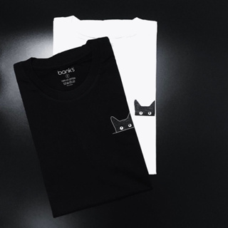 bank’s The CaT T-Shirt in Black Color Cotton USA เสื้อยืดคอกลมสีดำลายแมว เสื้อยืดคุณภาพดี