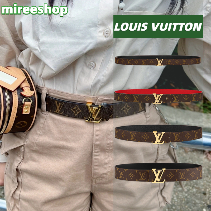 Men's Belt Brown Leather Monogram Vuit Gold Buckle Ton Man Belt Lo Belt Uis  Belt 110cm 