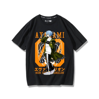 เสื้อยืด EVA Ayanami Rei/Asuka Langley Soryu แขนสั้นผ้าฝ้ายพิมพ์ลายน้ำด้านบน