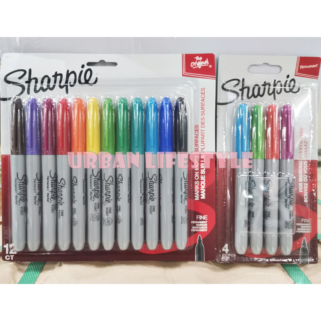 sharpie-ชาร์ปี้-fine-permanent-marker-ปากกาเคมี-ปากกามาร์คเกอร์-หัว-fine-1-0-mm-ปากกาเพอร์มาเน้นท์-ชุด-4-12-ด้าม