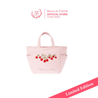 [New Collection] Strawberry Embroidered Side Pocket Tote Bag