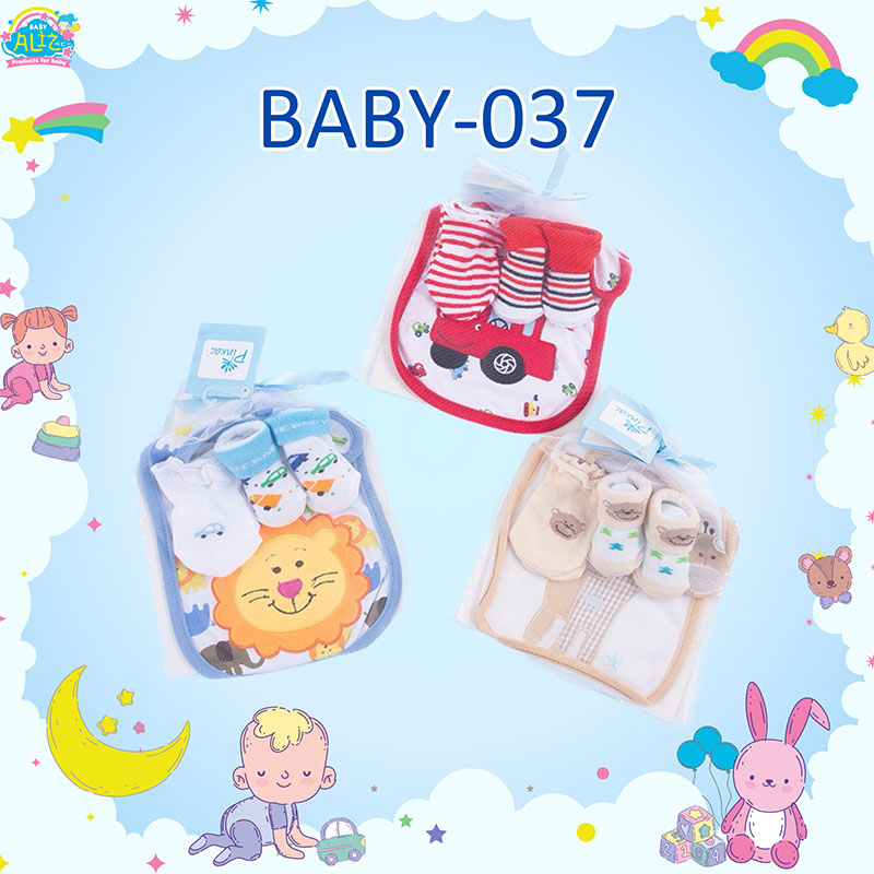 baby-037setผ้ากันเปื้อน-ถุงมือ-ถุงเท้าเด็กแรกเกิด