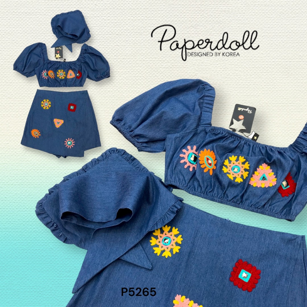 paperdoll-งานเซตผ้ายีนน่าร๊ากกกก-มาพร้อมผ้าผูกคลุมผม-รบกวนเช็คสต๊อกก่อนกดสั่งซื้อ