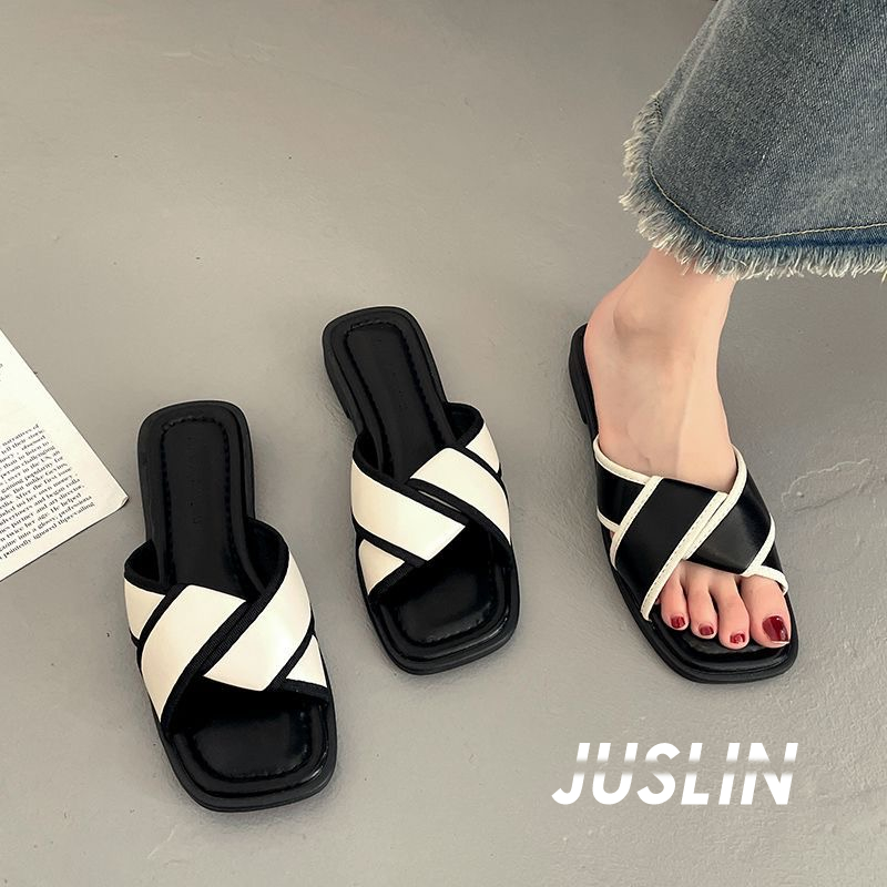 juslin-รองเท้าแตะ-รองเท้าแตะผู้หญิง-ส้นแบน-ใส่สบาย-สไตล์เกาหลี-รองเท้าแฟชั่น-2023-ใหม่-071303