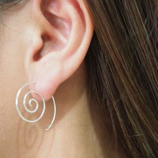 ตุ้มหู ต่างหูเงินแท้ 92.5% ต่างหูลวด 25 mm ต่างหูเกลียว ต่างหูมินิมอล ต่างหูแฟชั่น