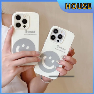 💲คูปองเคลม💲 case for iphone 11 12 ใบหน้ายิ้มสีเงิน เคส 14 13 12 11 pro max ซิลิโคนเหลวป้องกันการตกหล่น