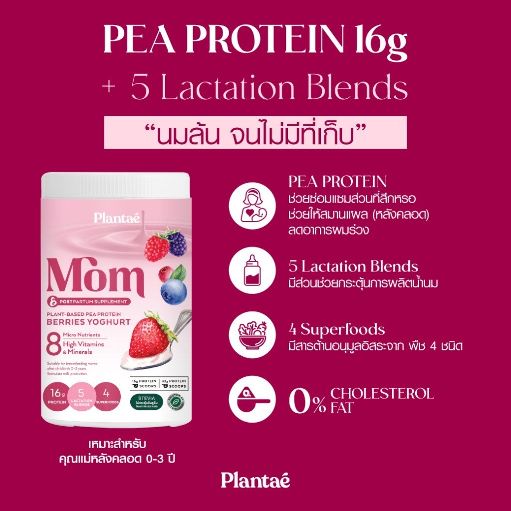 เก็บโค๊ดลดเพิ่ม-plantae-mom-protein-1กระปุกรสmom-berries-yoghurt-plant-protien-โปรตีนพืช-สำหรับแม่-เพิ่มและกระตุ