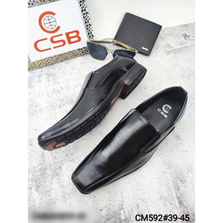 CM592รองเท้าหนังมี2สีดำน้ำตาลทรงหัวแหลมมีส้น1.5นิ้วไซส์39-45