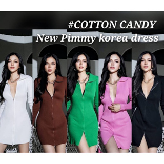 #COTTON CANDY 🍭เดรสผ้าทอแขนยาวทรงซิปหน้า New Pimmy korea dress