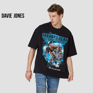 DAVIE JONES เสื้อยืดโอเวอร์ไซส์ เอ็กซ์ตร้า พิมพ์ลาย สีดำ Graphic Print Oversized Extra T-Shirt in black WA0143BK
