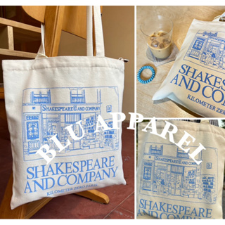 กระเป๋าผ้า Shakespare  มินิมอล ลาย กราฟิค minimal tote tag with blue graphic pattern พร้อมส่ง