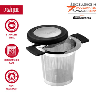 La Cafetiere 18/8 Stainless Steel Tea Infuser with Large Capacity &amp; Perfect Size Double Handles, Loose Leaf Tea Mesh Strainer for Hanging on Teapots, Mugs, Cups to Steep Tea with Lid ที่กรองชาสแตนเลสแบบมีฝาปิด