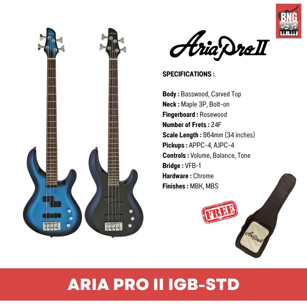 aria-pro-ii-igb-std-mbk-กีตาร์เบส-แอเรีย-electric-bass-พร้อมกระเป๋า-gigbag