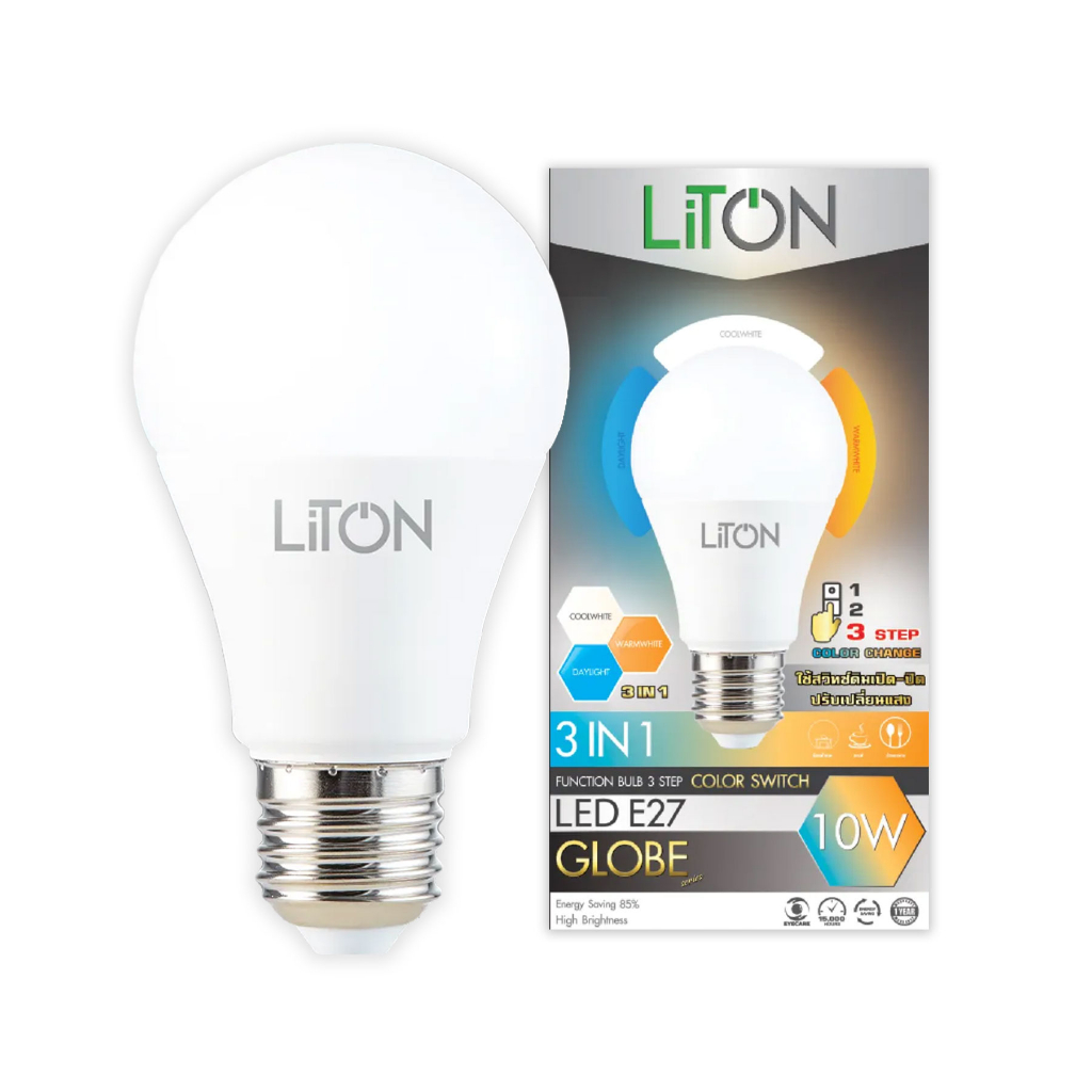 liton-หลอดไฟ-10w-led-function-bulb-รุ่น-globe-3-step-color-switch-3-in-1-ปรับได้-3-แสงใน-1-หลอด-ประกันศูนย์
