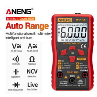 ANENG M118A เครื่องวัดดิจิตอล เครื่องทดสอบมัลติมิเตอร์ มัลติมิเตอร์อัตโนมัติ จริงRmsเครื่องวัดทรานซิสเตอร์พร้อมข้อมูล NCV จัดขึ้น 6000 นับ