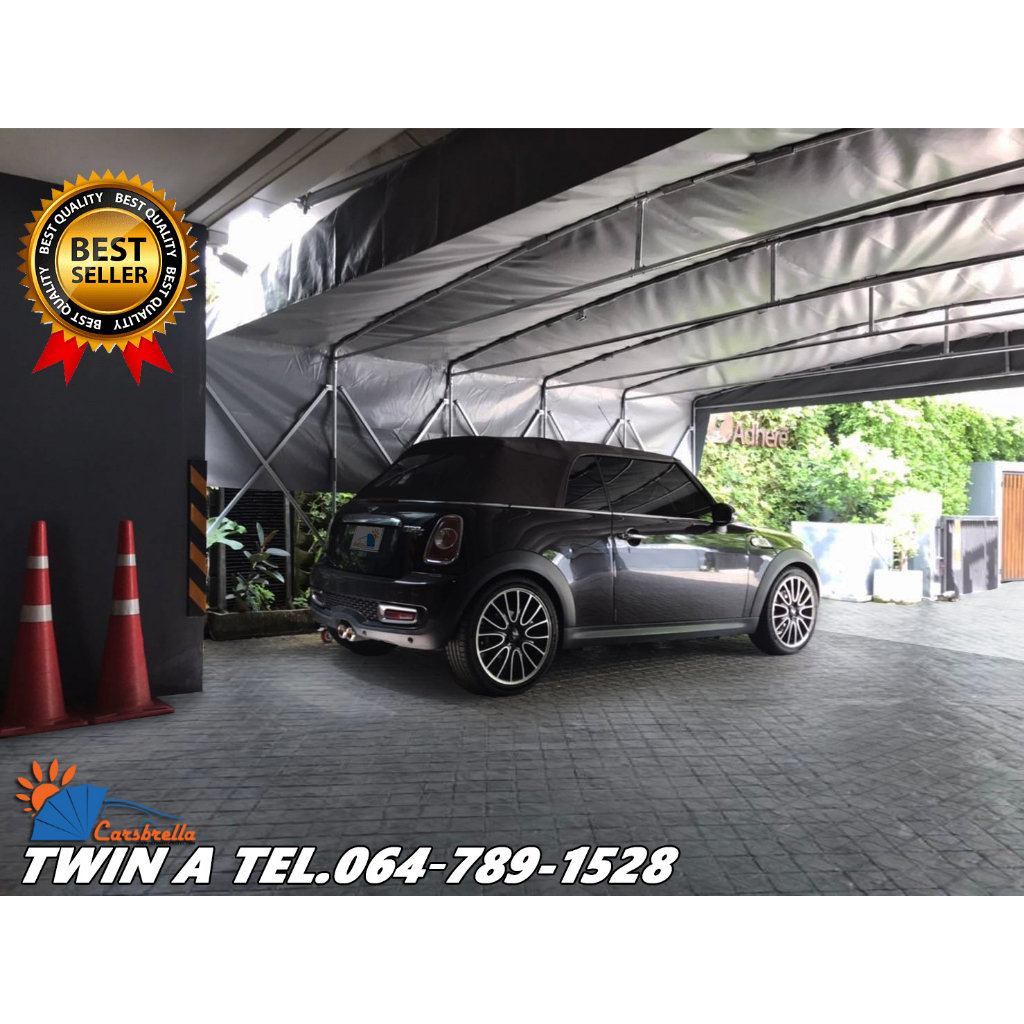 โรงจอดรถสำเร็จรูป-carsbrella-รุ่น-twin-a-สําหรับรถยนต์ขนาดเล็ก-กลาง-สามารถจอดรถได้-2-3-คัน-ป้องกันเแสงแดด