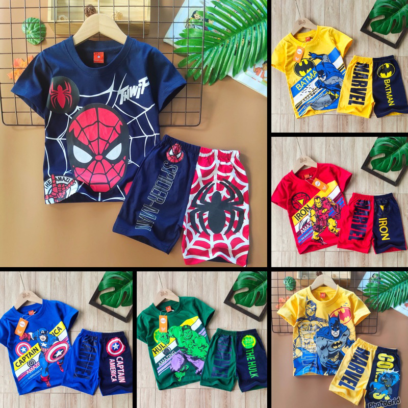 ชุดแขนสั้น-กางเกงขาสั้นผ้าคอตตอน-ชุดเซ็ทลายการ์ตูนเท่เท่-s-m-l-xl