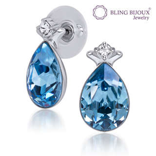 Bling Bijoux ต่างหู ทรงหยดน้ำ คริสตัล Aquamarine Blue Fire Swarovski เงินแท้