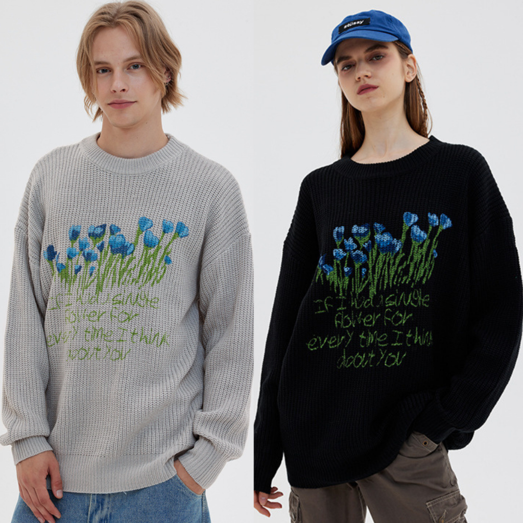 เสื้อแขนยาวกันหนาวไหมพรมลายดอกไม้เมืองหนาว Premium Sweater flower ...