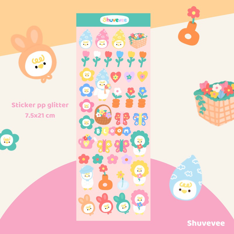 Glitter mini sticker ลาย chloe & flower สติ๊กเกอร์กลิตเตอร์ ไซส์ 7 ...
