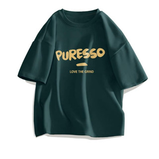 PURESSO เทรนด์เสื้อยืดแขนสั้นผ้าฝ้ายแท้ทรงหลวมไซส์ใหญ่ลำลอง