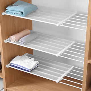  DDORIA Tension Rod Shelf ความยาวปรับได้ ประหยัดพื้นที่ ชั้นวางตู้เสื้อผ้าแบบขยายได้ เล็บฟรี สำหรับตู้เสื้อผ้า
