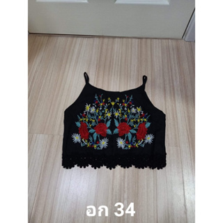 เสื้อครอปสายเดี่ยวสีดำ อก 34 งานปัก มือ 1