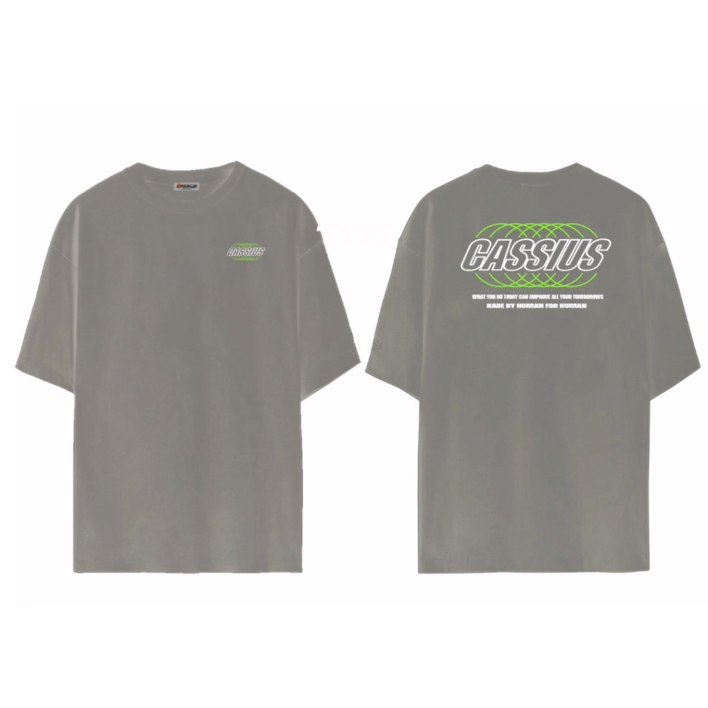 cassius-premium-cotton-oversize-เสื้อยืดสกรีนลาย-พรีเมี่ยม-cassius-logoวงกลมเขียว-เทา