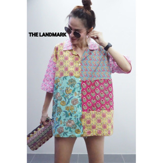 📌ทักก่อนสั่ง📌เสื้อเชิ้ต ผ้าบล็อคcottonอินเดีย ตัดต่อลาย อก46” Thelanmark