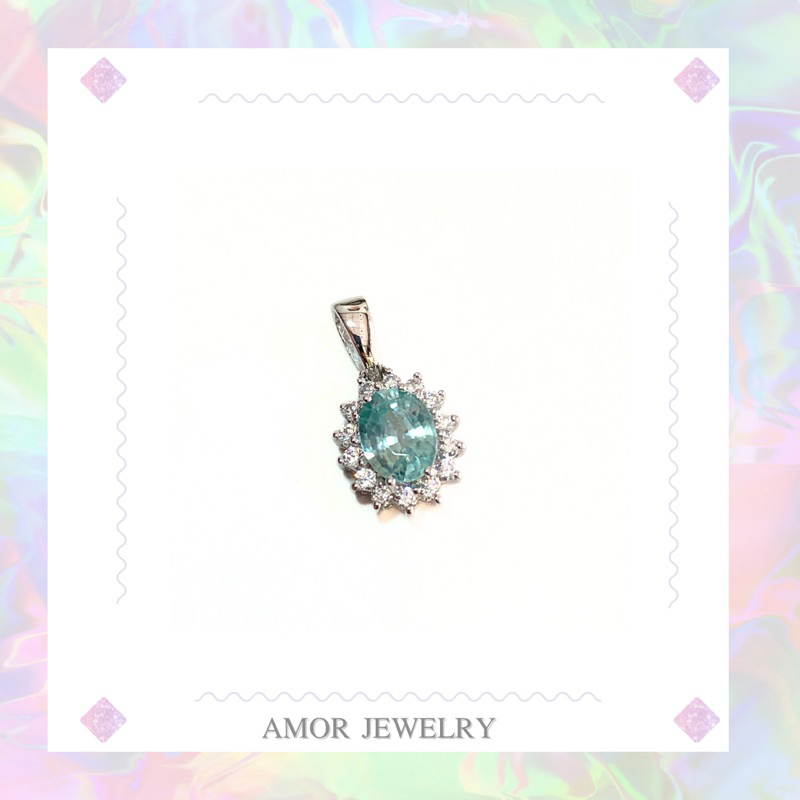 จี้เงินแท้-925-ฝังพลอยเพทาย-blue-zircon-ล้อมด้วยเพชรcz