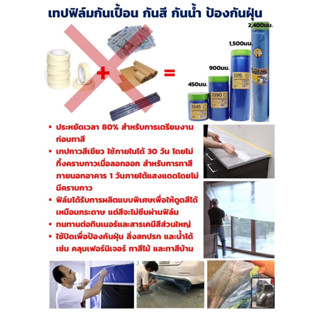 พลาสติกปิดพ่นสี เทปฟิล์มปิดพ่น กันละอองสี ฟิลม์ปิดพ่นสี HAMMER Pre-Taped Masking พลาสติก คลุมรถ