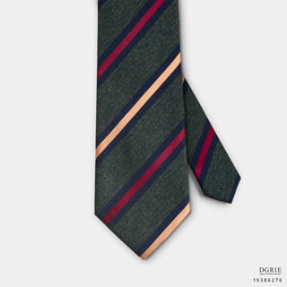 Dark Green Stripe Beige&amp;Red 3 Inch Necktie - เนคไทสีเขียวเข้มลายทางสีเบจ/แดง