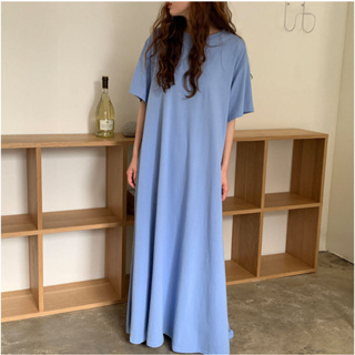 CHAWY Minimal Long dress 🥨🍞 C4141 เดรสยาวคอตตอน เดรสคอตตอน มี 4 สี ฟ้า ขาว น้ำตาล ดำ