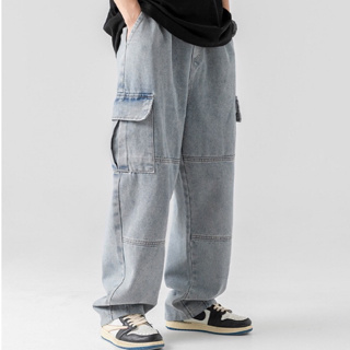 ภาพหน้าปกสินค้ากางเกงยีนส์ทรงกระบอก cargo jeans กางเกงยีนส์คาร์โก้ กางเกงยีนส์มินิมอล กางเกงy2k ที่เกี่ยวข้อง