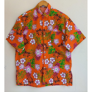 Cotton shirt เสื้อลายดอก กระเป๋าบน1 size 1XL ลายดอกส้มสวย อก 46 ยาว 30 • Code : 280(3)