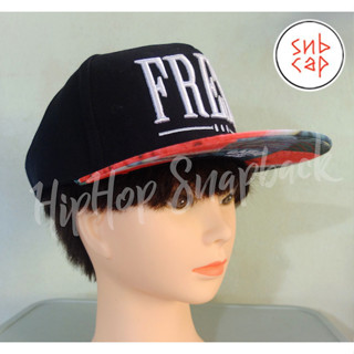 (ส่งจากไทย)หมวกแก๊ป HipHop Snapback สีดำ FRESH  ปีกลายแตงโม ใส่ได้ทั้งชายและหญิง ปรับขนาดให้พอดีได้ที่แป๊กด้านหลัง