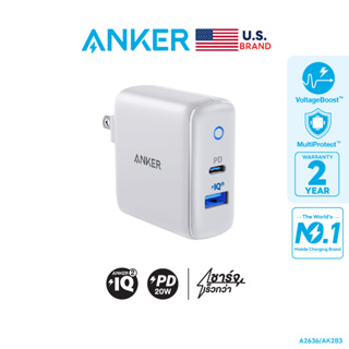 Anker PowerPort PD+2 หัวชาร์จเร็ว iPhone 14/13/12 USB-C PD 20W + ชาร์จเร็ว Samsung USB QC3.0 15W ขาปลั๊กพับเก็บได้ - AK283