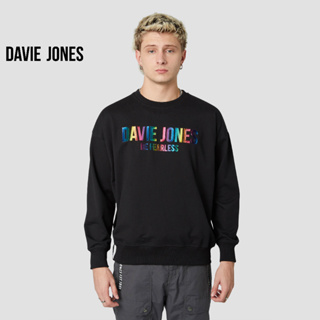 DAVIE JONES เสื้อสเวตเตอร์ โอเวอร์ไซส์ ปั๊มลายโลโก้ สีดำ Logo Print Oversize Sweater SW0036BK