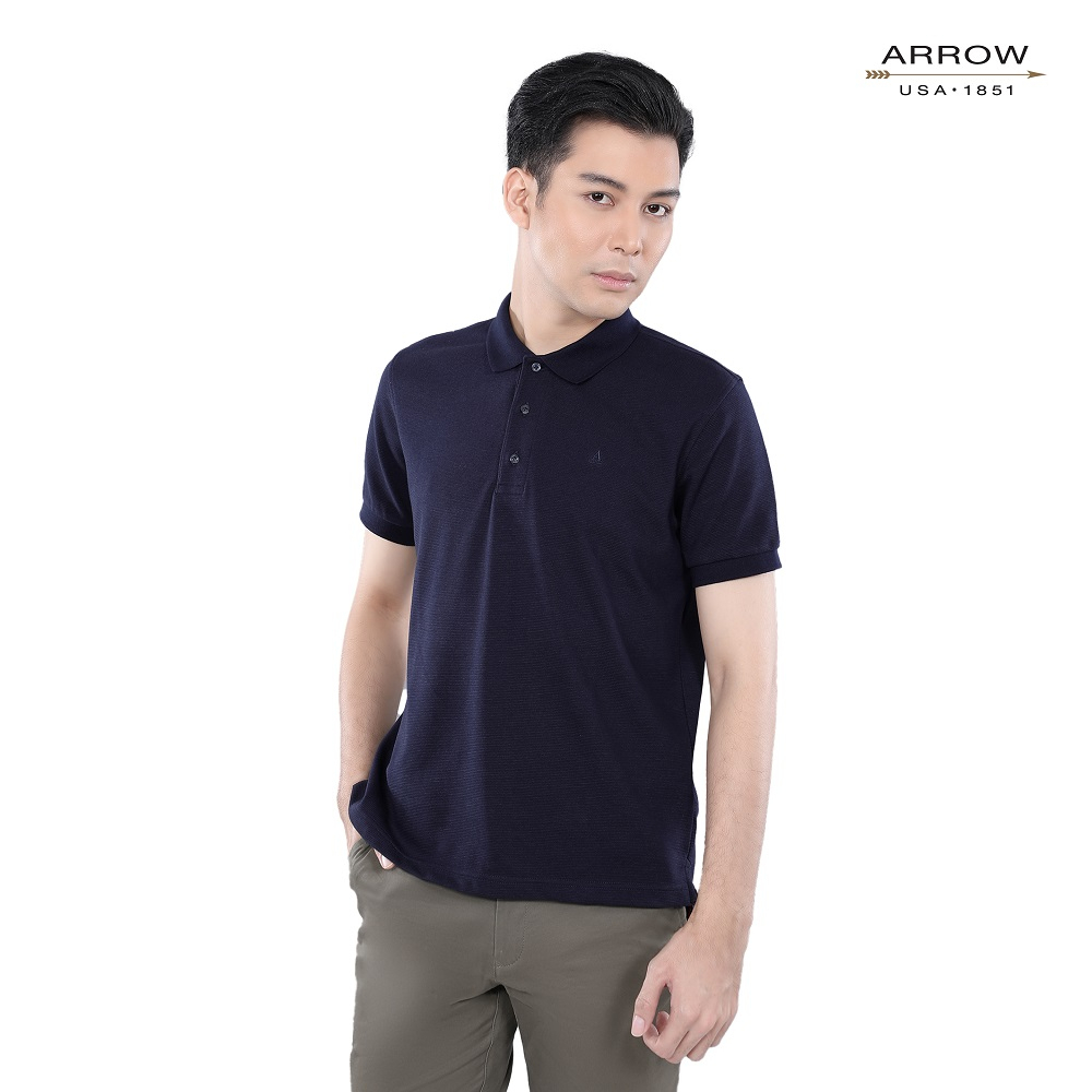 arrow-polo-เสื้อยืดโปโล-ทรง-smart-fit-ผลิตจากผ้าupcycling-สีกรม-mpcm832-nv