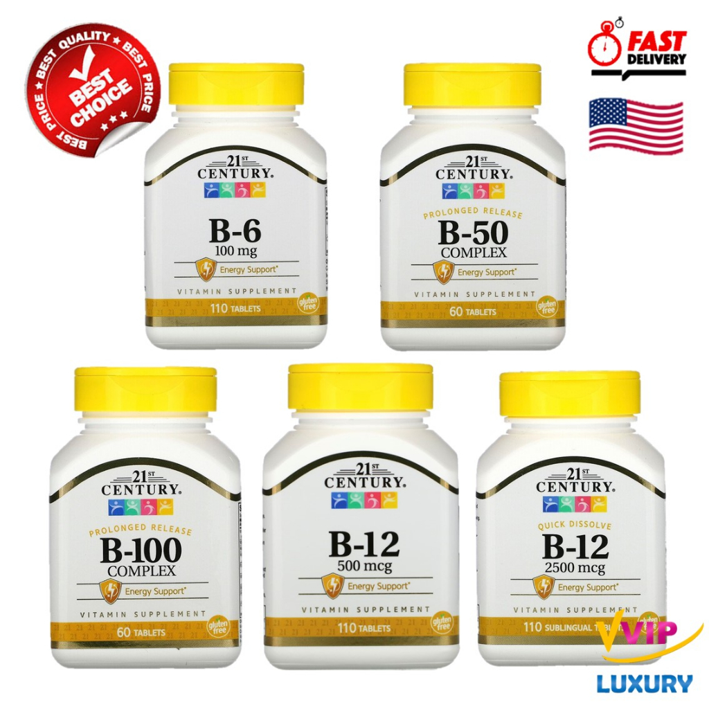 21thCentury Vitamin B6 ,B Complex B50 ,B100 และ B12 60/110 Tablets