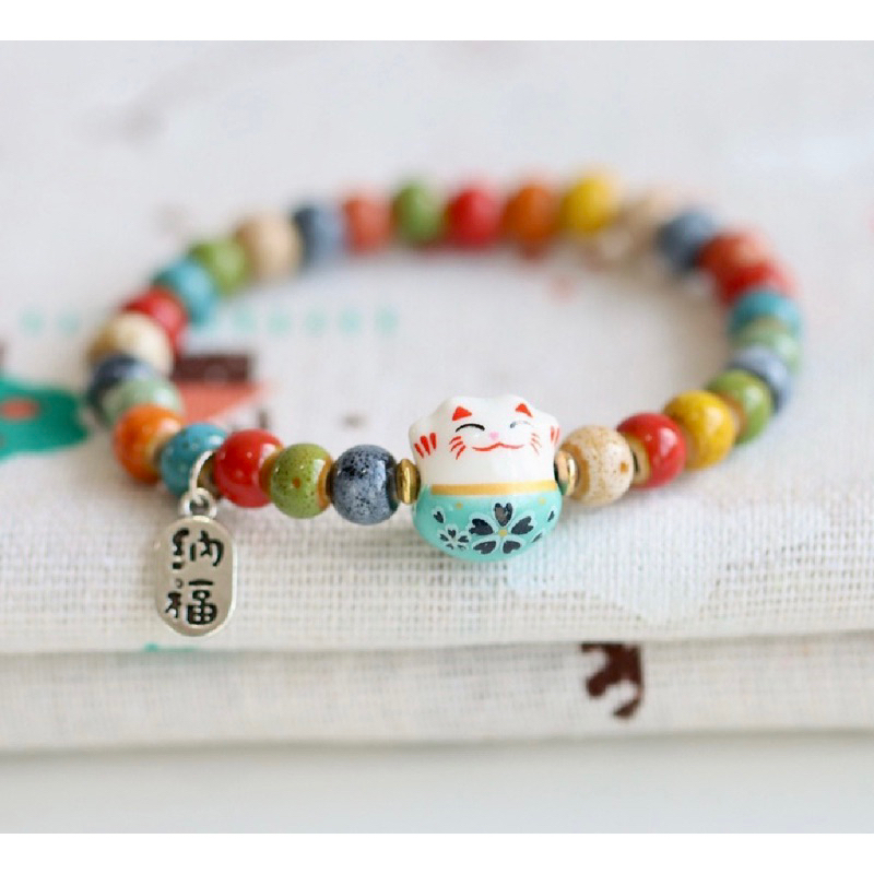 กำไล-ข้อมือ-หิน-แมวกวัก-นำโชค-โชคดี-นำเข้า-maneki-neko