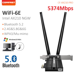 Comfast Cf-Ax210 Pro 5374Mbps ตัวรับสัญญาณ WiFi Tri-Band + การ์ดเครือข่ายไร้สาย บลูทูธ 5.2 Wifi6E Pci-E พร้อมฮีทซิงค์