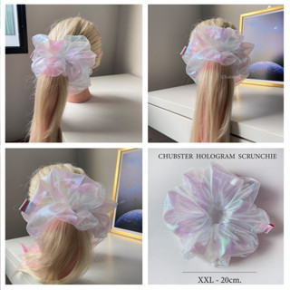 W - Hologram mesh scrunchie ยางมัดผม XXL-20cm. ผ้าโปร่งใสโฮโลแกรม