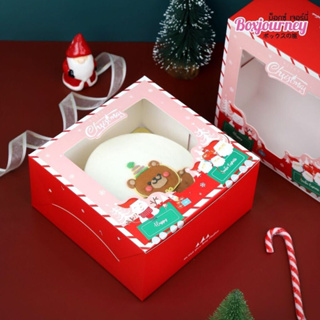 Boxjourney กล่องเค้ก 1 ปอนด์ ลายคริสต์มาส 01 (20.3x20.3x10ซม.)(20ชิ้น)