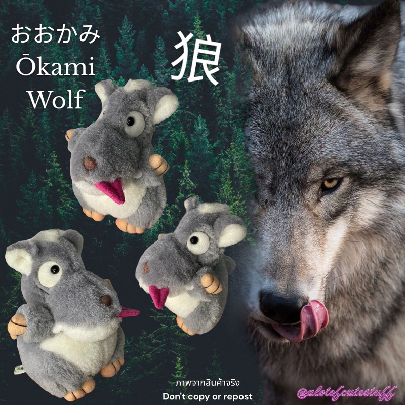 ตุ๊กตาหมาป่าแลบลิ้น-ตัวอ้วงปุ๊กลุก-น่ารัก-vintage-amuse-ขนเก่า-vintage-amuse-tsuttette-my-pet-kami-wolf-plush-toy